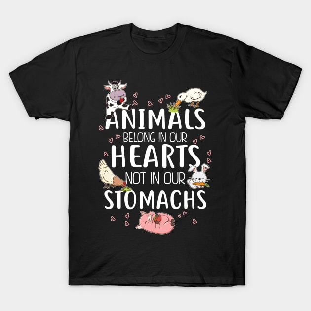 Animals Belong In Our Hearts Not In Our Stomachs T-Shirt by KsuAnn